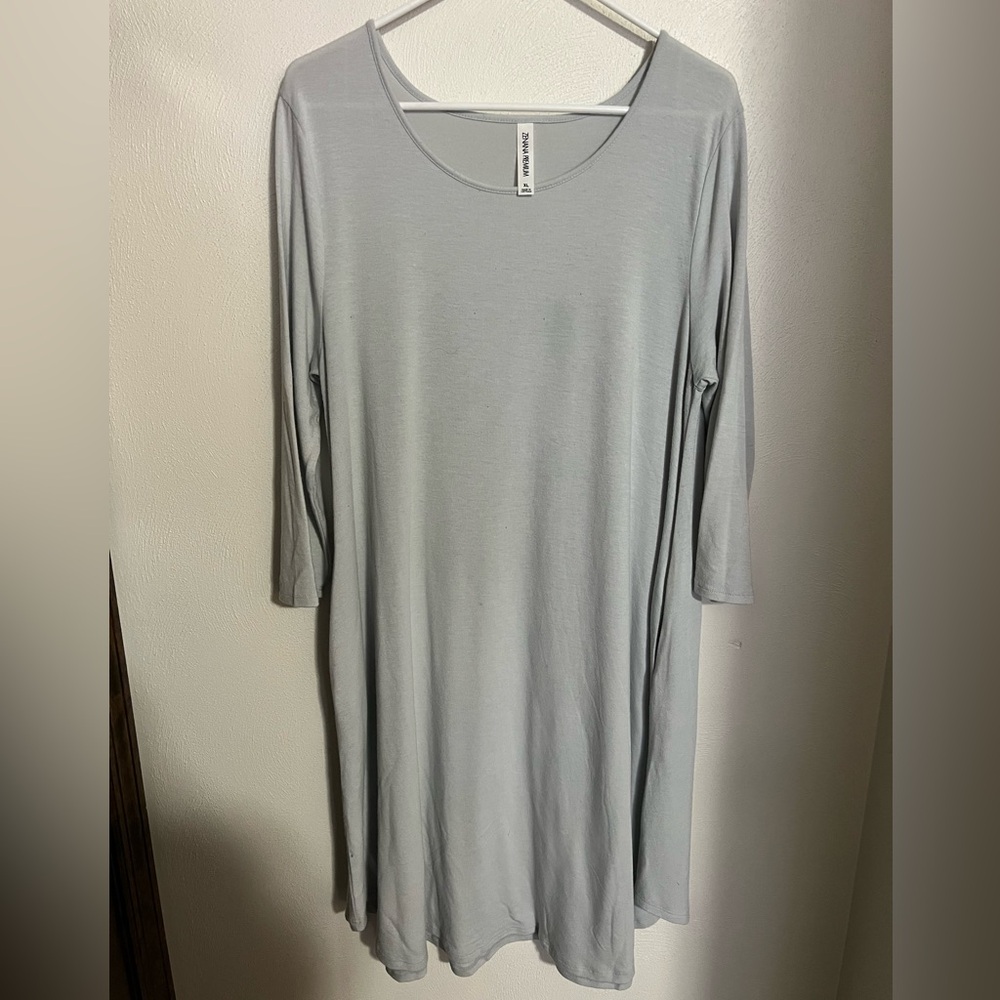 ZENANA Classic Casual Long Sleeve Swing Dress with Pockets Grey Women's Sz XL